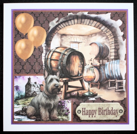 Multi sentiment Scottish terrier and whisky card front by Marion Kimberley-Scott