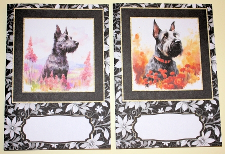 2 Floral Scottish terrier notelets 1 by Marion Kimberley-Scott