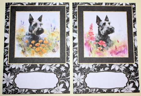 2 Floral Scottish terrier notelets 3 by Marion Kimberley-Scott