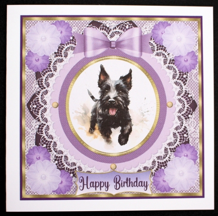 Purple framed Scottish terrier card front 5 by Marion Kimberley-Scott