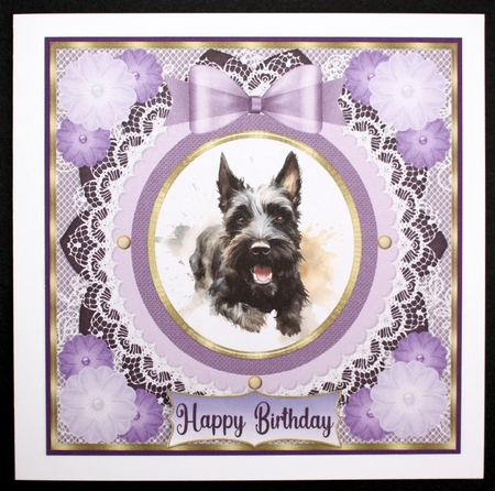 Purple framed Scottish terrier card front 8 by Marion Kimberley-Scott