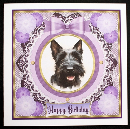 Purple framed Scottish terrier card front 9 by Marion Kimberley-Scott
