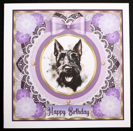 Purple framed Scottish terrier card front 10 by Marion Kimberley-Scott