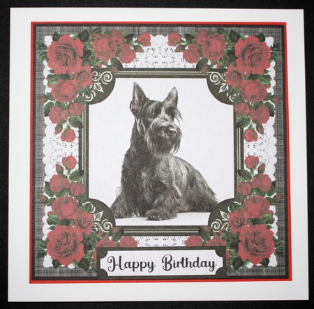 Lace and red roses Scottish terrier card front 4 by Marion Kimberley-Scott