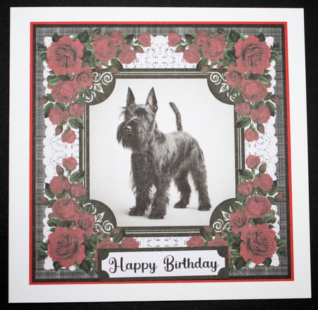 Lace and red roses Scottish terrier card front 6 by Marion Kimberley-Scott