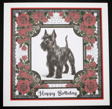 Lace and red roses Scottish terrier card front 9 by Marion Kimberley-Scott