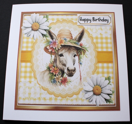 Cute Donkeys In Flower Hats With Daisies Yellow Gingham 8x8 Mini Kit by Marion Kimberley-Scott