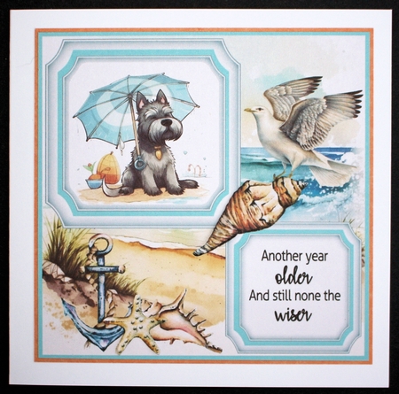 Seaside Scottish terrier card front 1 by Marion Kimberley-Scott