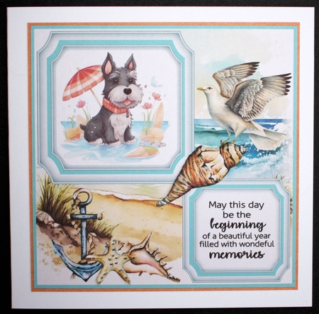 Seaside Scottish terrier card front 2 by Marion Kimberley-Scott