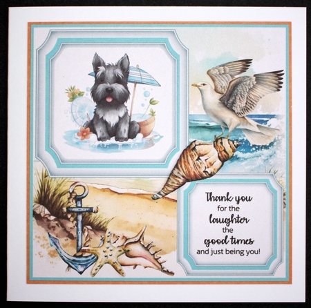 Seaside Scottish terrier card front 3 by Marion Kimberley-Scott