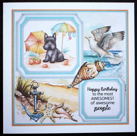 Seaside Scottish terrier card front 4 by Marion Kimberley-Scott