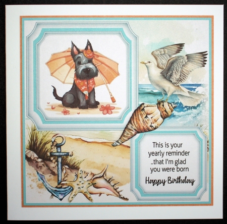 Seaside Scottish terrier card front 5 by Marion Kimberley-Scott