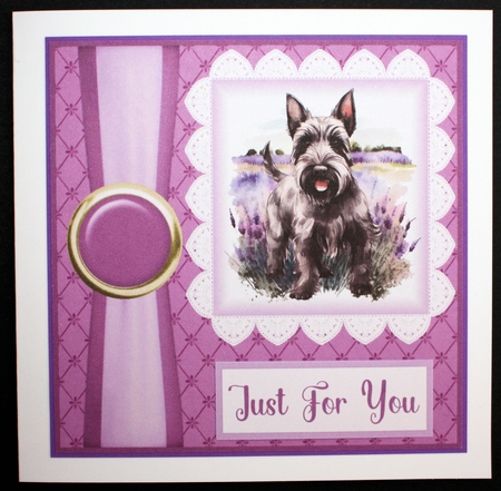 Lavender Scottish terrier card front 2 by Marion Kimberley-Scott