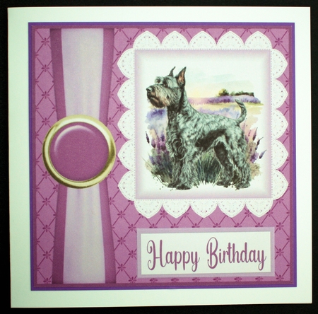 Lavender Scottish terrier card front 3 by Marion Kimberley-Scott