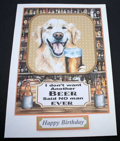 Pup with beer large topper 3 by Marion Kimberley-Scott