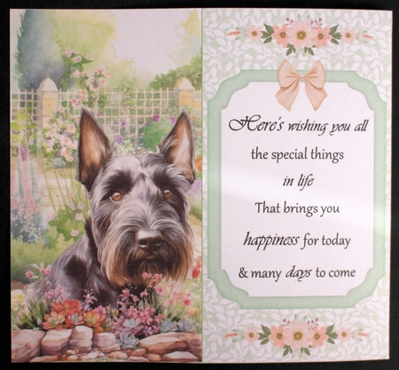Scottish terrier in garden money/voucher wallet (with verse)4 by Marion Kimberley-Scott