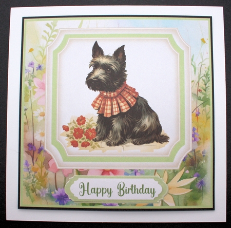 Vintage floral Scottish terrier card front 4 by Marion Kimberley-Scott
