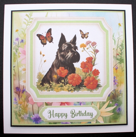 Vintage floral Scottish terrier card front 5 by Marion Kimberley-Scott