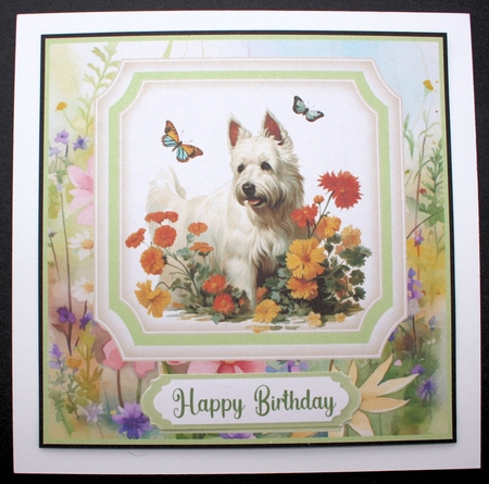 Vintage floral Highland terrier card front 4 by Marion Kimberley-Scott