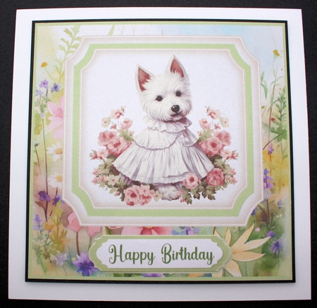 Vintage floral Highland terrier card front 5 by Marion Kimberley-Scott