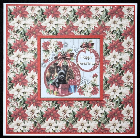 Snowflake Christmas pup card front 1 by Marion Kimberley-Scott