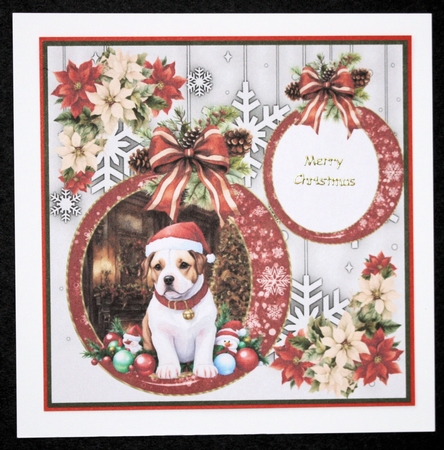 Snowflake Christmas pup card front 3 by Marion Kimberley-Scott