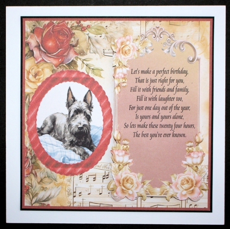 Scottish terrier red rose and music card front 2 by Marion Kimberley-Scott