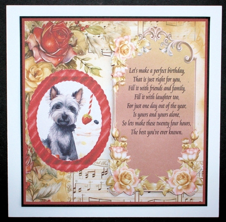 Scottish terrier red rose and music card front 3 by Marion Kimberley-Scott