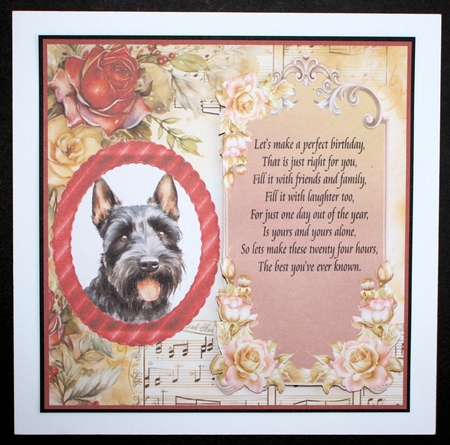 Scottish terrier red rose and music card front 5 by Marion Kimberley-Scott