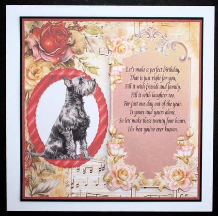 Scottish terrier red rose and music card front 6 by Marion Kimberley-Scott