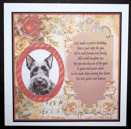 Scottish terrier red rose and music card front 7 by Marion Kimberley-Scott