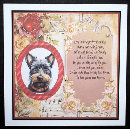 Scottish terrier red rose and music card front 4 by Marion Kimberley-Scott