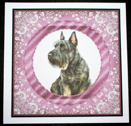 3 Purple and silver Scottish terrier card fronts/toppers 2 by Marion Kimberley-Scott