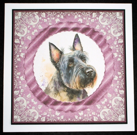 3 Purple and silver Scottish terrier card fronts/toppers 8 by Marion Kimberley-Scott