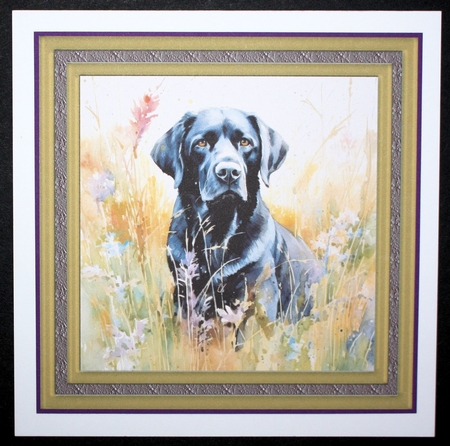 Floral black Labrador card front 9 by Marion Kimberley-Scott