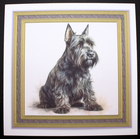 Gold framed Scottish terrier card front 1 by Marion Kimberley-Scott