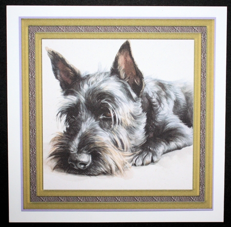 Gold framed Scottish terrier card front 7 by Marion Kimberley-Scott