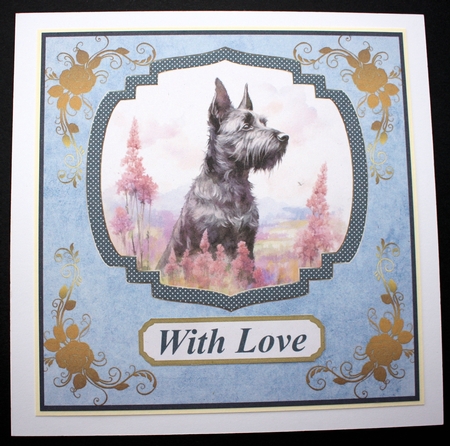 Floral Scottish terrier card front (N) 1 by Marion Kimberley-Scott