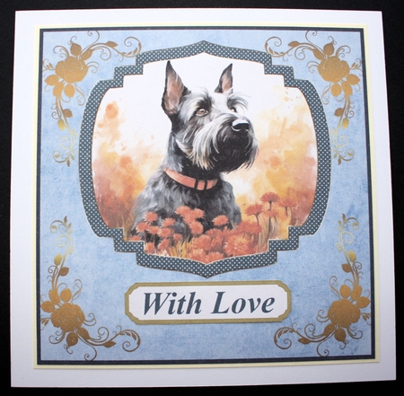 Floral Scottish terrier card front (N) 2 by Marion Kimberley-Scott