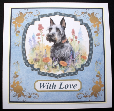 Floral Scottish terrier card front (N) 3 by Marion Kimberley-Scott