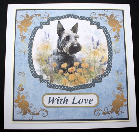 Floral Scottish terrier card front (N) 5 by Marion Kimberley-Scott