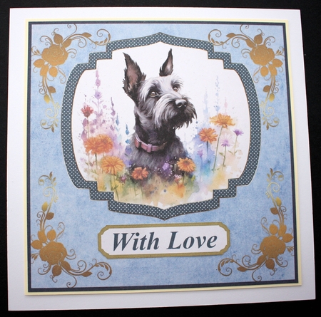 Floral Scottish terrier card front (N) 7 by Marion Kimberley-Scott