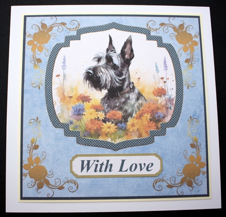 Floral Scottish terrier card front (N) 9 by Marion Kimberley-Scott
