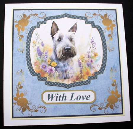 Floral Scottish terrier card front (N) 10 by Marion Kimberley-Scott