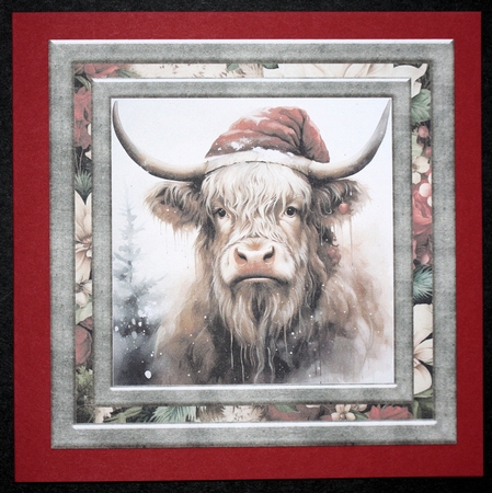 Highland cow in Santa hat card front 1 by Marion Kimberley-Scott