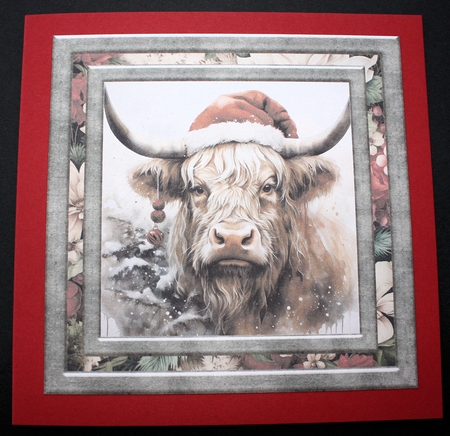 Highland cow in Santa hat card front 2 by Marion Kimberley-Scott