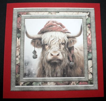 Highland cow in Santa hat card front 3 by Marion Kimberley-Scott