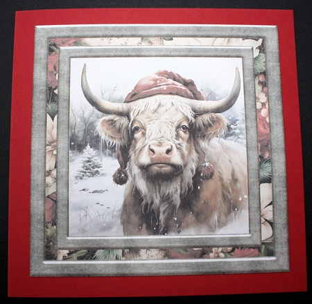 Highland cow in Santa hat card front 4 by Marion Kimberley-Scott