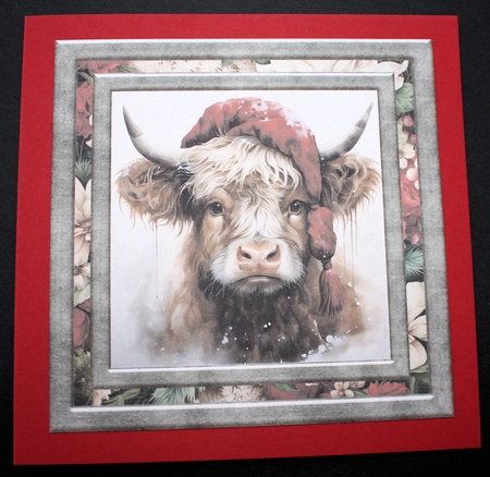 Highland cow in Santa hat card front 5 by Marion Kimberley-Scott
