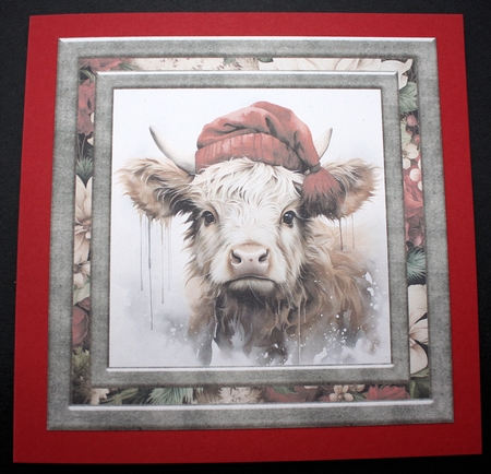 Highland cow in Santa hat card front 6 by Marion Kimberley-Scott